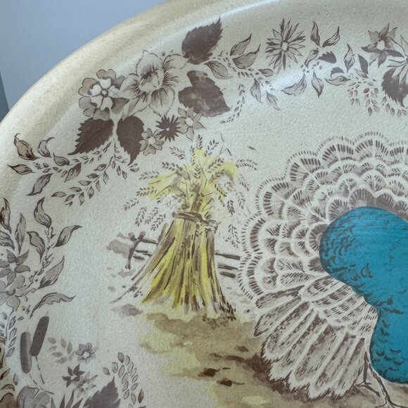 Vtg Oval Melamine Plastic Turkey Thanksgiving Platter Serving Tray Imagery 15in - Picture 8 of 13